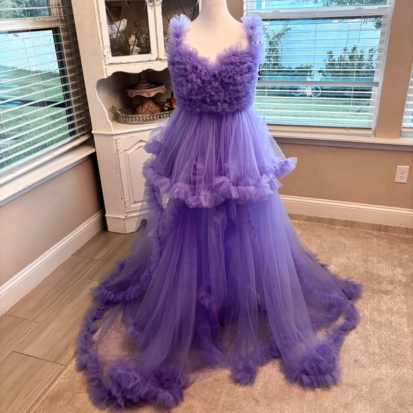 NEW Tulle Maternity Dress for Photoshoot Bridal Robe Dusty Purple NWOT Size M - Picture 2 of 8